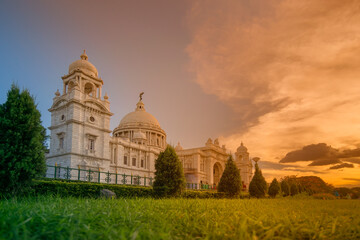 Sunset at Victoria Memorial, Kolkata , Calcutta, West Bengal, India . A Historical Monument of...