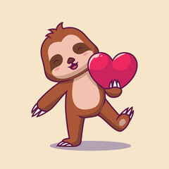 Cute sloth holding love cartoon illustration © bayu