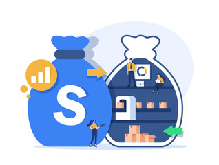 Investment and Analysis Money Cash Profits Metaphor,Employee or Manager Making Investing Plans