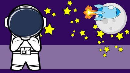 Little astronaut kid cartoon background in vector format