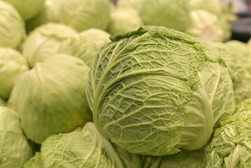 Lots of cabbage in the store. Market