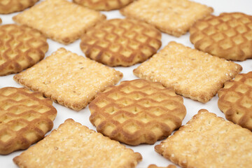 Delicious cookies on a blurry background. Delicious texture with pastries and sweets