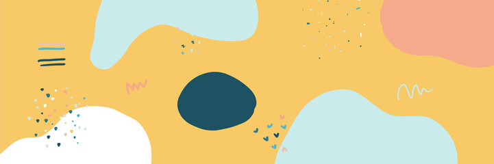 Beautiful pastel social media banner template with minimal abstract organic shapes composition in trendy contemporary collage style