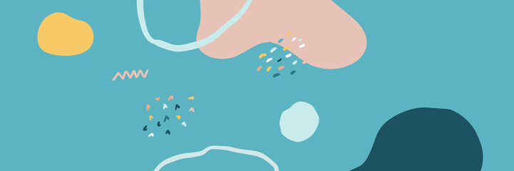 Beautiful pastel social media banner template with minimal abstract organic shapes composition in trendy contemporary collage style