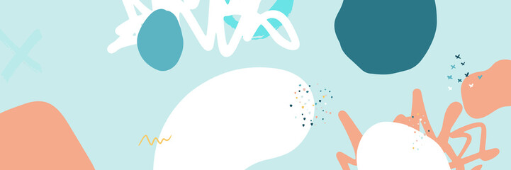 Beautiful pastel social media banner template with minimal abstract organic shapes composition in trendy contemporary collage style