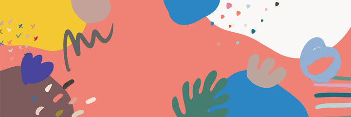 Minimal long vector banner in Scandinavian color theme. Abstract organic floral background with copy space for text. Social media cover template