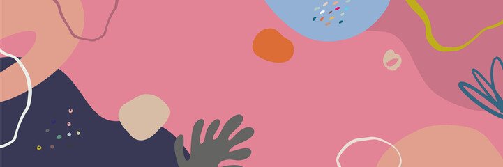 Minimal long vector banner in Scandinavian color theme. Abstract organic floral background with copy space for text. Social media cover template