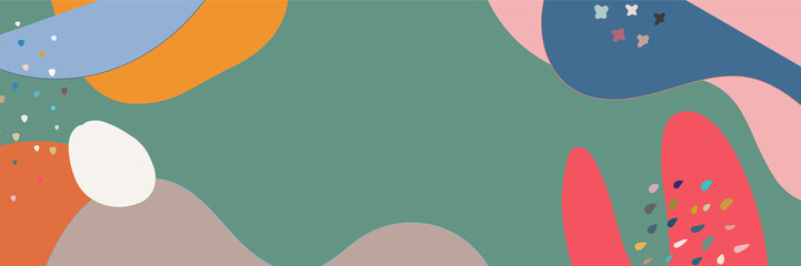 Minimal long vector banner in Scandinavian color theme. Abstract organic floral background with copy space for text. Social media cover template