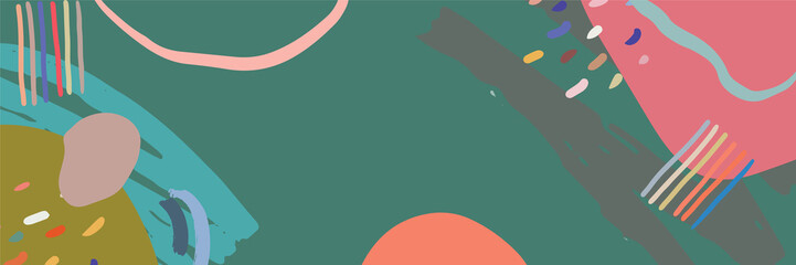 Minimal long vector banner in Scandinavian color theme. Abstract organic floral background with copy space for text. Social media cover template