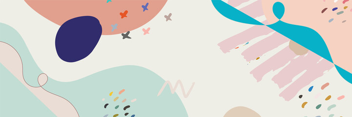 Minimal long vector banner in Scandinavian color theme. Abstract organic floral background with copy space for text. Social media cover template