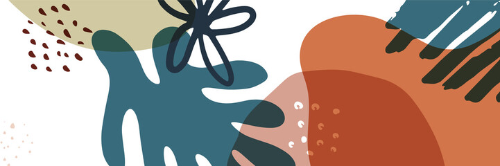 Beautiful pastel social media banner template with minimal abstract organic shapes composition in trendy contemporary collage style