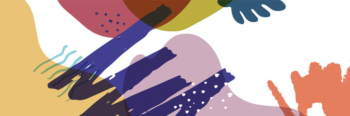 Beautiful pastel social media banner template with minimal abstract organic shapes composition in trendy contemporary collage style