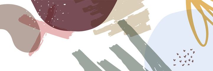 Beautiful pastel social media banner template with minimal abstract organic shapes composition in trendy contemporary collage style