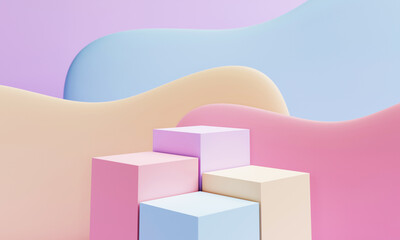 Fototapeta premium Abstract geometric shape in pastel colorful for product podium presentation background. Art and Color concept. 3D illustration rendering