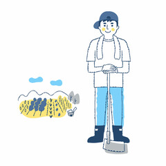 野菜農家の男性と畑