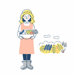 野菜農家の女性と畑