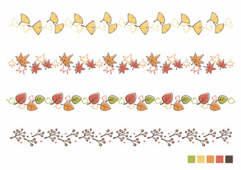 手書き秋モチーフ素材 紅葉ライン