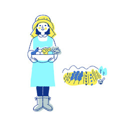 野菜農家の女性と畑