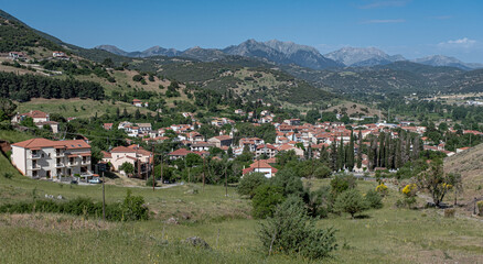Fototapeta na wymiar View from above of Kalabrita, a small mountainous rural town in Achaea region, Peloponnes peninsula, West Greece, Greece 