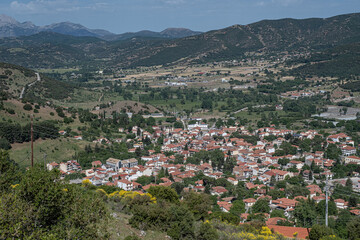 Fototapeta na wymiar View from above of Kalabrita, a small mountainous rural town in Achaea region, Peloponnes peninsula, West Greece, Greece