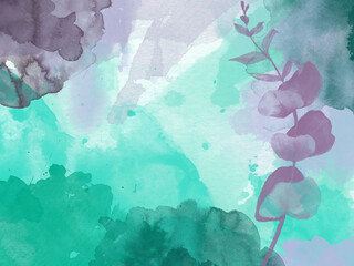 mint and purple colored watercolor background with floral pattern