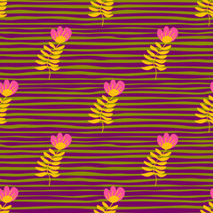 Stylized folk flower seamless pattern. Hand drawn elegant botanical illustration.