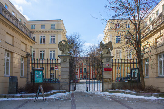 Entrance in Czapski Palace (Academy of Fine Arts) in Warsaw, Poland