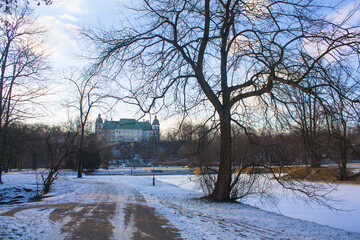 Ujazdowski Palace in Lazienki park at winter in Warsaw, Poland
