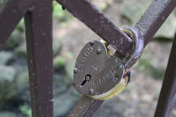 romantic symbol of love door lock on the fence 