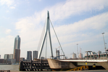 Erasmusbrug bridge over river the Nieuwe maas in the city center of Rotterdam