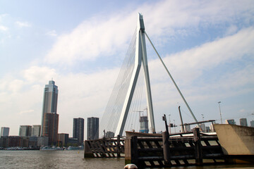 Erasmusbrug bridge over river the Nieuwe maas in the city center of Rotterdam