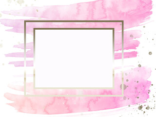 pink watercolor background with golden frame with space for text