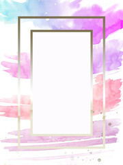 pink watercolor background with golden frame with space for text