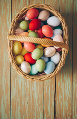 Fototapeta na wymiar easter eggs in a basket. Easter eggs. Photo. Holidays. 