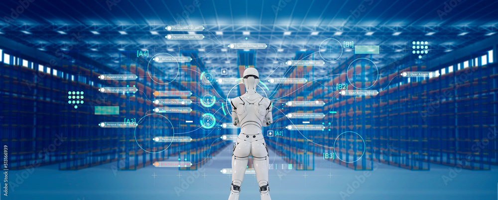 Poster 3d robot ai program factory cloud based wms warehouse management system fulfillment industrial techn