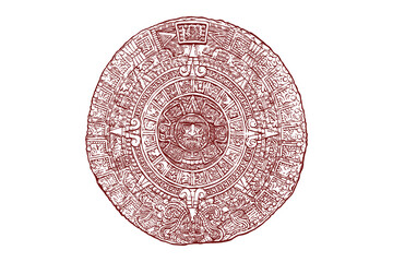 Ancient Mayan Calendar ector illustration - Hand drawn - Out line