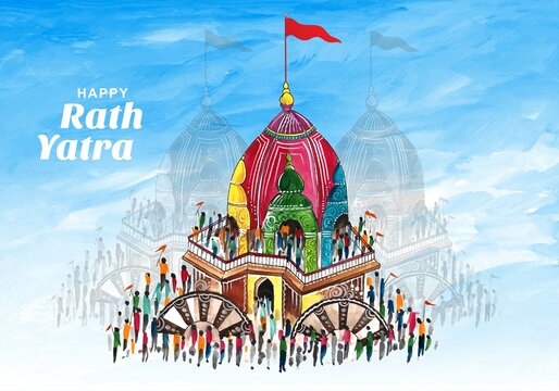 illustration of lord jagannath rath yatra festival celebration with clouds background