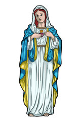Holy virgin mother Mary with sacred heart - obrazy, fototapety, plakaty