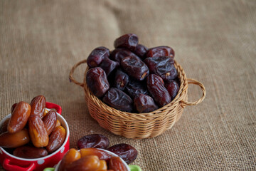 Dried dates in wicker basket