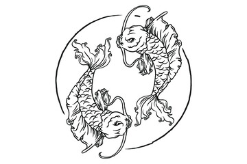 Koi fish - ying yang symbol - Out line vector illustration