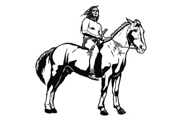 Native american indian warrior Riding Horse - vector illustration