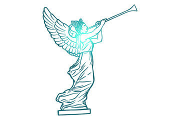  Statue of an angel blowing a trumpet vector illustration - Hand drawn - Out line - obrazy, fototapety, plakaty