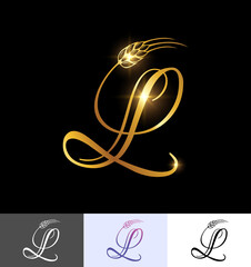 golden wheat monogram initial letter L