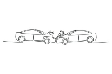 Single one line drawing Car accident on the street. Road and traffic concept. Continuous line draw design graphic vector illustration. - obrazy, fototapety, plakaty