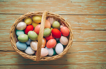 easter eggs in a basket. Colored eggs.