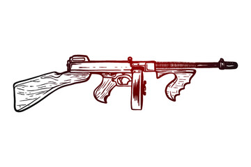 Gangster submachine gun - Vector illustration - out line