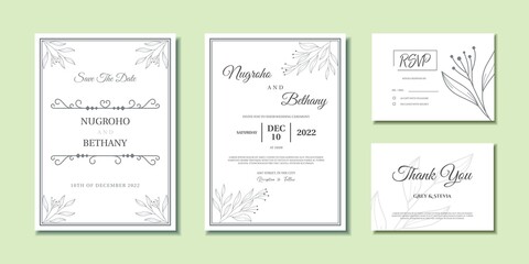 Minimal wedding invitation template with abstract leaves