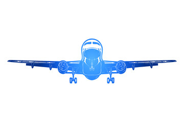 Airplane in flight Vector illustration - Hand drawn - Out line