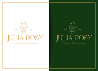 Botanical Hand Drawn floral logo template with  Wild Flower and Leaves. for spa and beauty salon, boutique, natural organic shop, wedding, floral designer, interior, photography, cosmetic element 