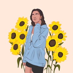 june girl - summer flat illustration of a girl without a face